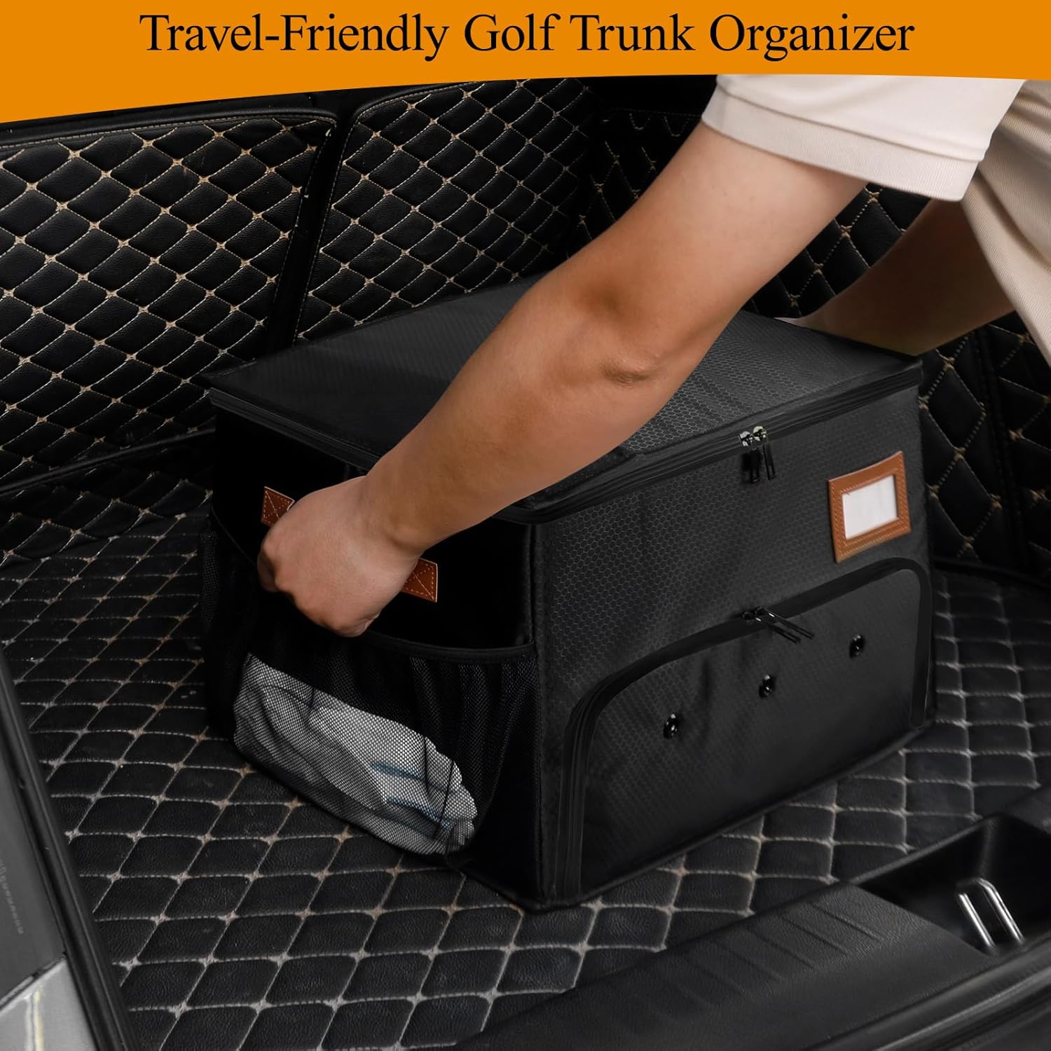 2 Layer Golf Trunk Organizer, Golf Organizer with 2 Pairs Shoes Compartment, Golf Storage Waterproof Car Trunk Locker for Balls, Caps, Clothes, Gloves, Accessories, Gifts for Golfers