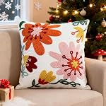 Embroidered 3D Flower Throw Pillow Cover - 18x18 Outdoor Decorative Pillow Covers with Zipper for Couch Sofa Bedroom Aesthetic Multicolor Flowers Soft Cozy Cotton Pillowcase Covers