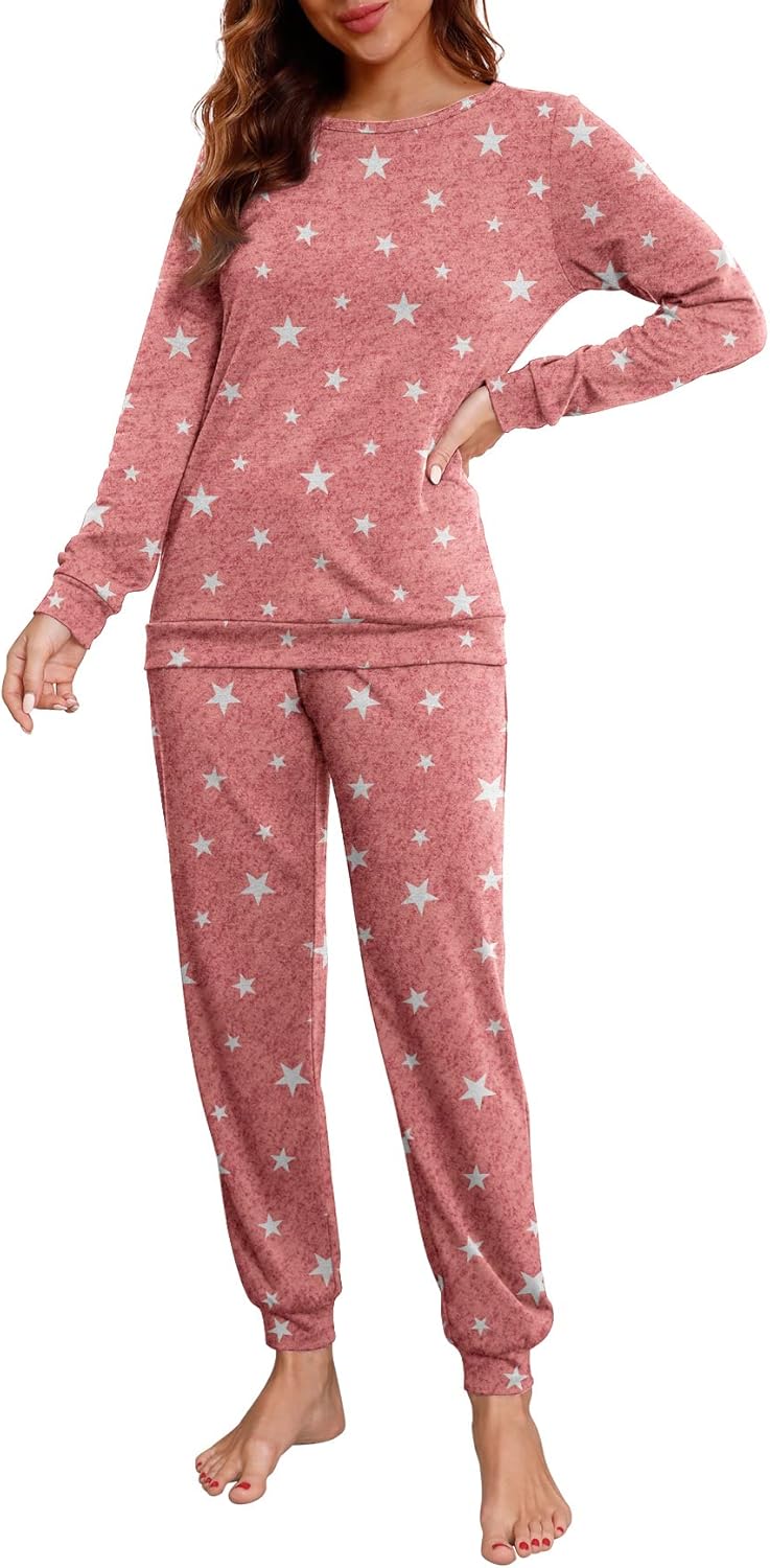 PrinStory Womens Pajama Set – Long Sleeve Sleepwear with Pockets