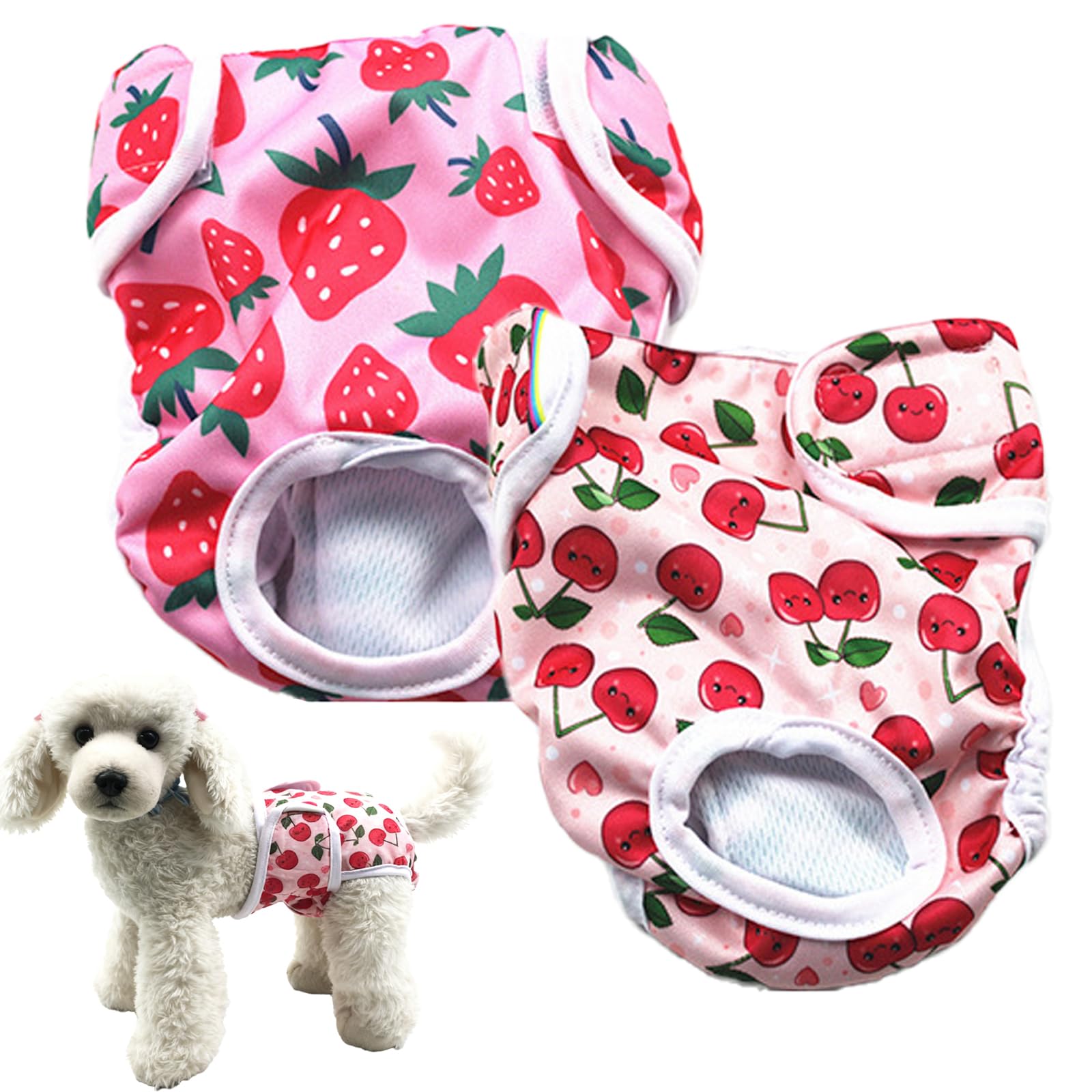 2PacksReusable Dog Nappies,Puppy Sanitary Wraps Panties,Highly Absorbent Dog Dippers,Washable Pet Nappies,Keeps Pets Comfortable,For Small Dog Incontinence Management,Careof Bitches in Heat(s)