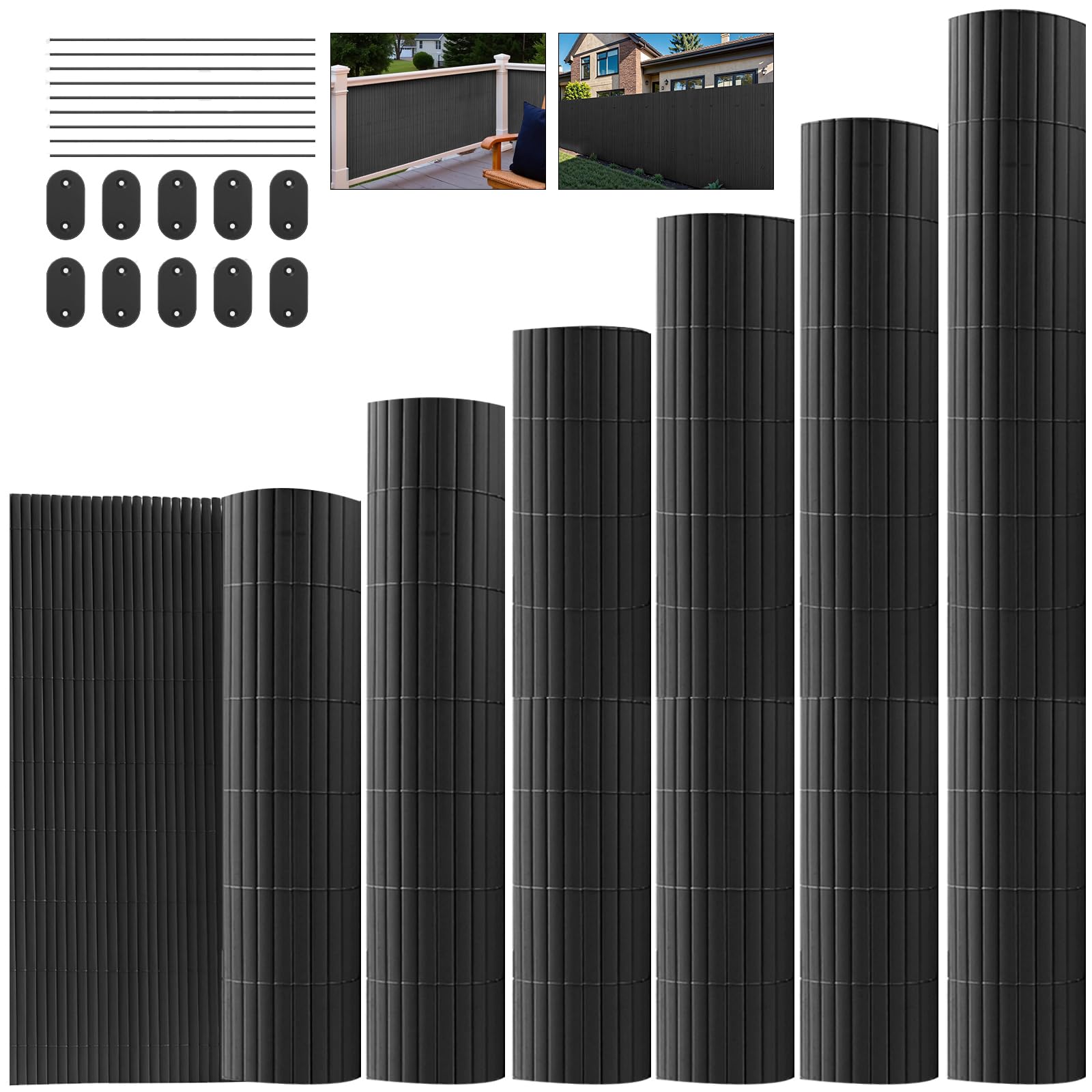 INMOZATA PVC Privacy Fence Screening 2m Hight x 3m Wide, Weatherproof Garden Screening Grey Privacy & Protective Screens with Fixed Accessories for Garden, Balcony and Terrace