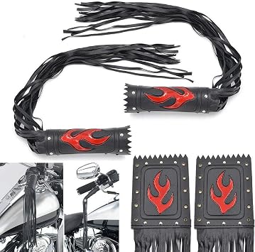 1Pair Universal Motorcycle Handlebar 19" Long Tassel Fringe Grip Cover Lever Cover Straps Flame for Harley for Yamaha for Kawasaki