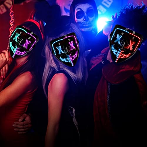 Miniatura 2 de LIZHOUMIL Máscara LED de Purga, paquete de 3 máscaras de disfraz de Halloween aterradoras con alambre EL iluminado para festivales, cosplay y fiestas
