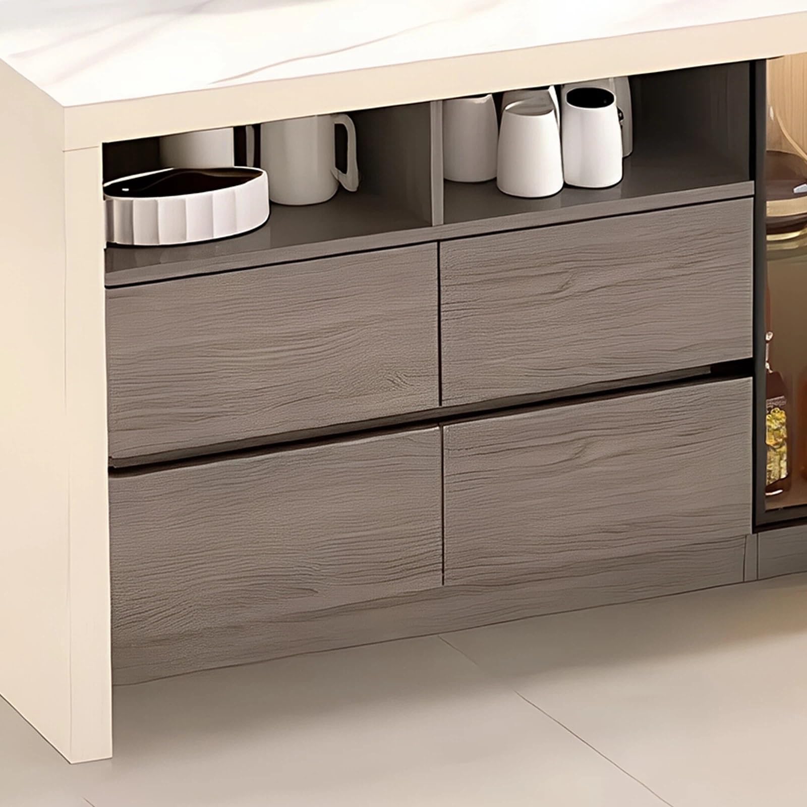 Zf9tBw5sH Unité d'îlot de Cuisine Armoire de Bar d'îlot Cuisine en Pierre frittée avec tiroir Porte Verre, Buffet Rangement