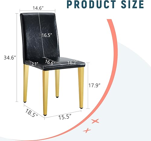 Miniatura 5 de Juego de 4 sillas con respaldo de piel sintética con patas de metal, silla de café minimalista, estilo moderno para el hogar, silla de comedor para