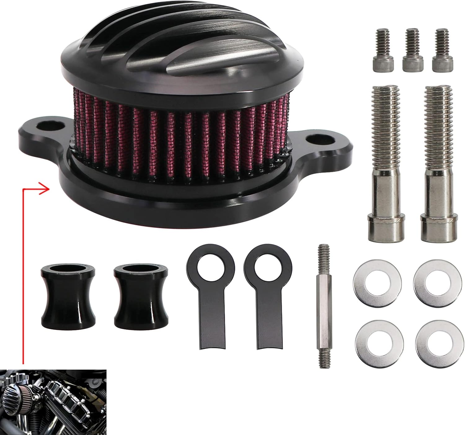 KIPA Sport Air Cleaner Intake Filter System Kit For Sportster XL883 XL883N XL883R XL883P XL1200 XL1200L XL1200X Iron 883 Forty Eight XL1200X 2004-2016 Aluminum CNC Machined Washable