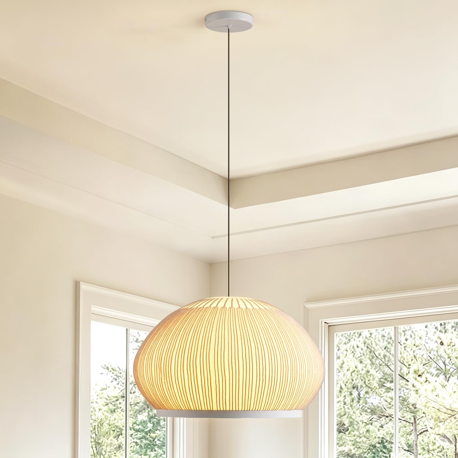 Photo 1 of SCOTEEP Knitted Hanging Lamp, Ø17.7 Iron & Rotomolded Frame Pendant Light
