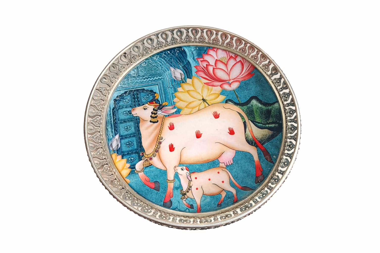 Handcrafted German Silver Pichwai Tray - Peacock Design -16