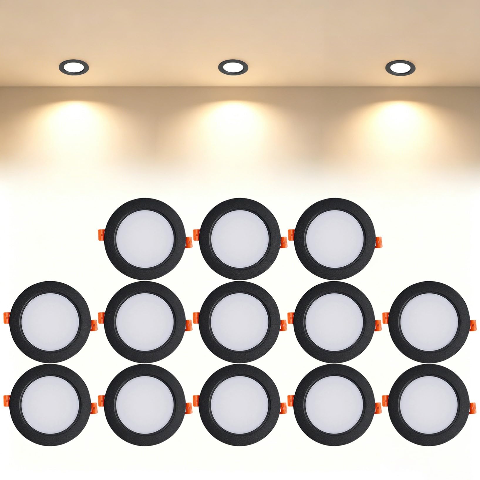 VOGHMOLD 12W Ultra Slim LED Downlight Recessed Ceiling Light 4 inch, 3000K Spot Lights Black Aluminum Trim, Cut Φ110-130mm, AC110-240V Panel Lighting for Office Hallway Closet, 13 Pack