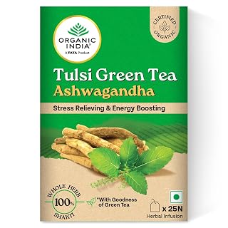 Organic India Tulsi Green Tea Ashwagandha - 25 Tea Bag (Pack of 1)