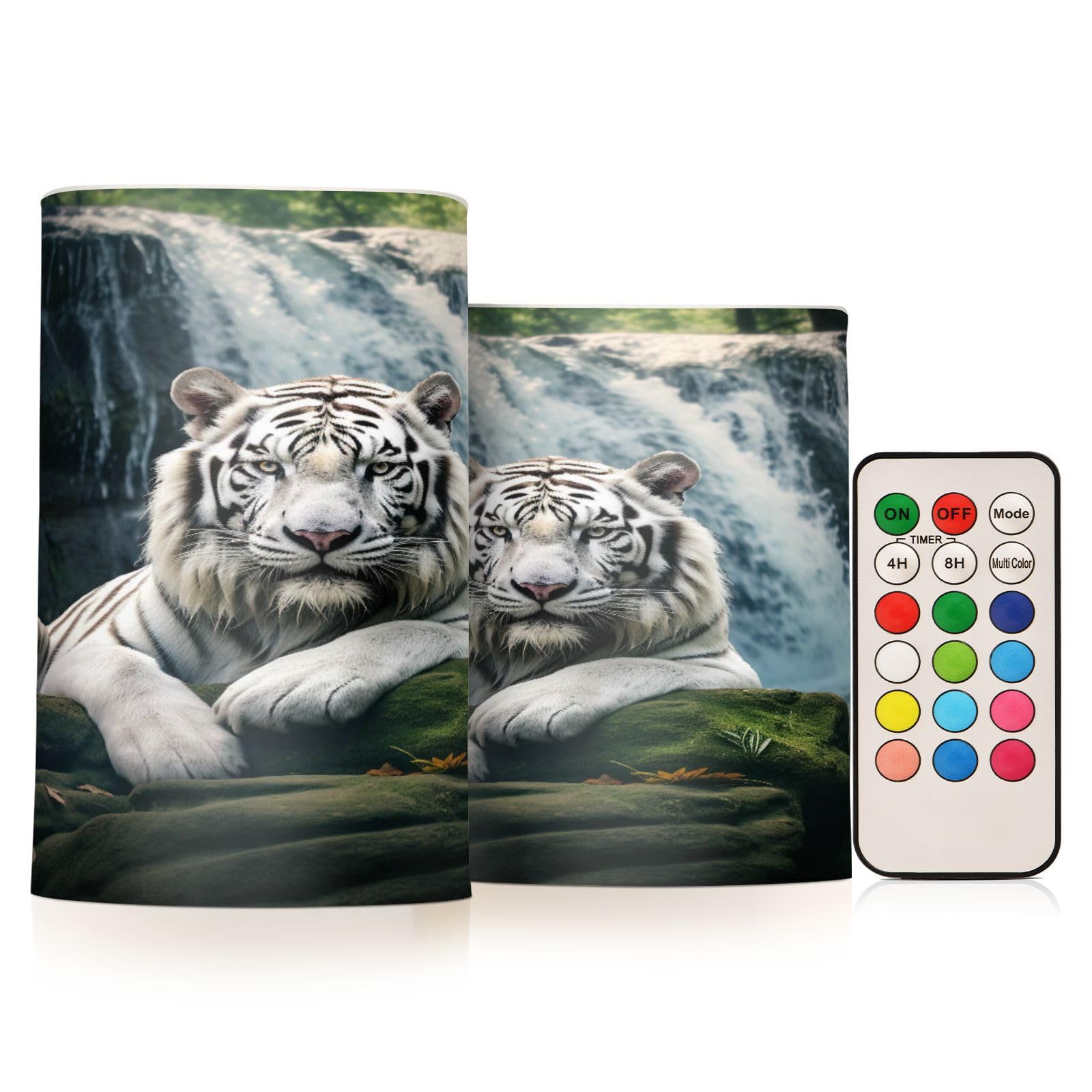 ALAZA Tiger (3) Flickering Flameless Candles Battery Operated with Remote Timer,Tea Light Candles LED Pillar Votive Candles Set of 2 for Outdoor Indoor Decorations