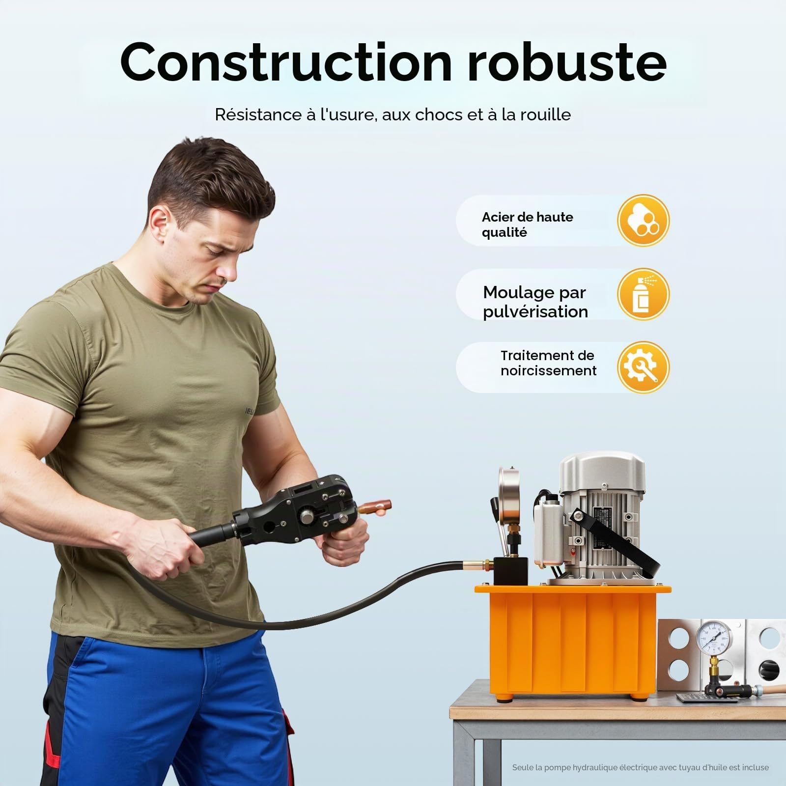 Pompe hydraulique électrique 750 W 220 V, groupe hydraulique professionnel jusqu'à 70 MPa/10 000 PSI pour cylindre hydraulique à double action, convient pour l'industrie avec manomètre pour lever