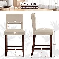 Vista 3 de Giantex Juego de 4 taburetes de bar de 24.5 pulgadas de altura de mostrador, taburetes de bar de lino con respaldo, patas de madera de goma, carga