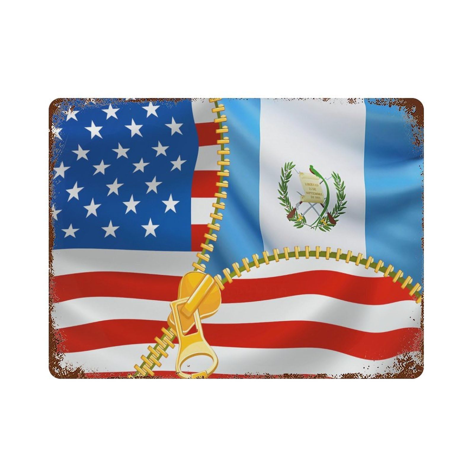 KWQDOZF America Flag And Guatemala Flag Theme Metal Tin Sign,Vintage Iron Hanging Plate Horizontal with Rust Poster Wall Decor 12x16inch