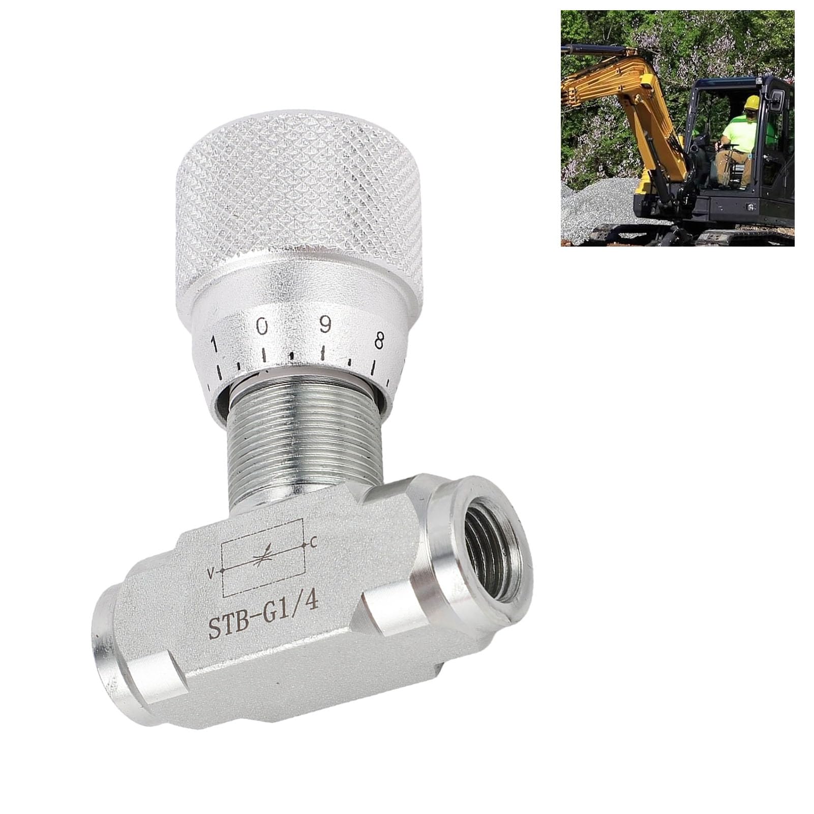 VBESTLIFE Valvola di Controllo del Flusso Bidirezionale per Miniescavatori da 0,8-2 Tonnellate, con Porta Standard da 1/4 di Pollice e Filettatura Metrica L08