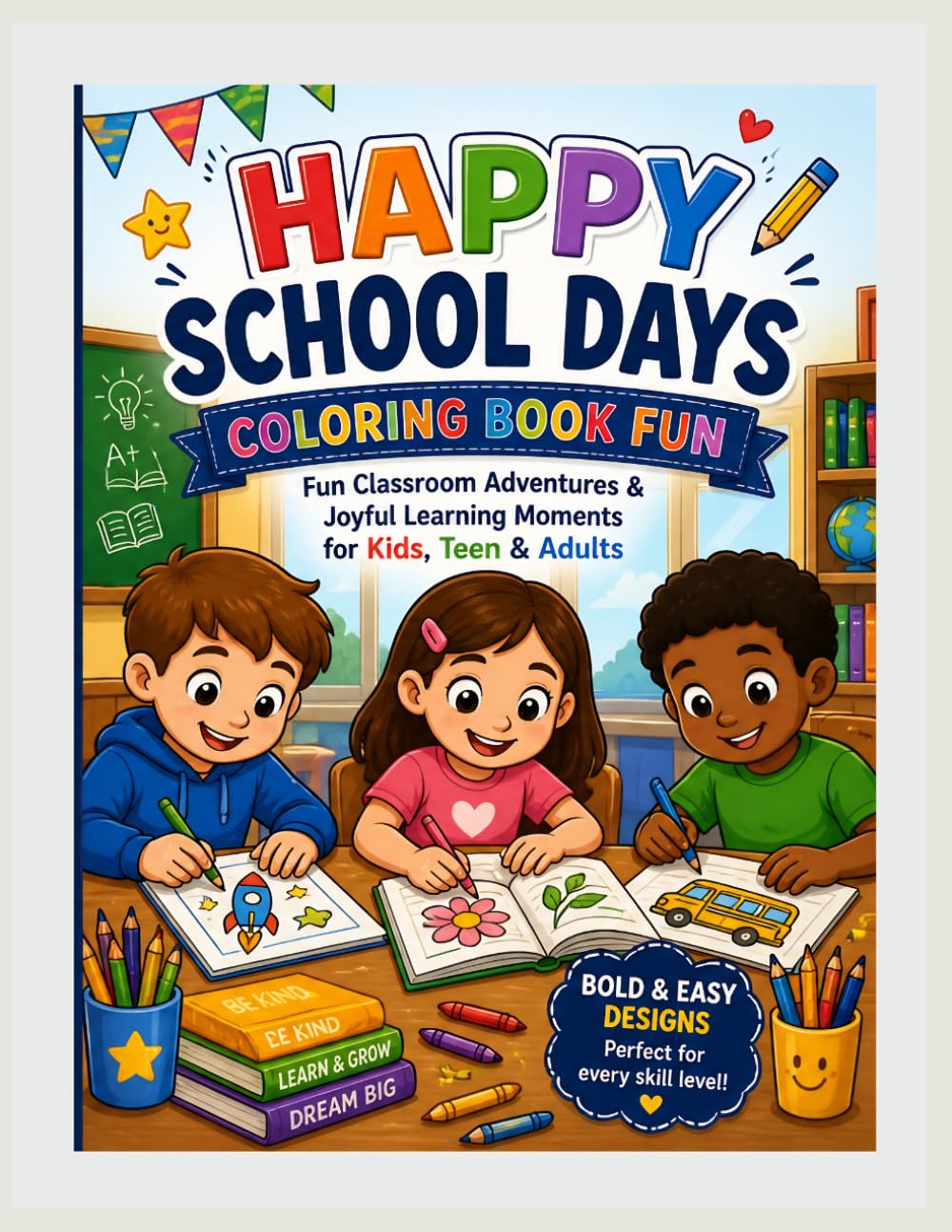 Happy School Days Coloring Book: Fun Classroom Adventures & Joyful Learning Moments for Kids, teen & Adults