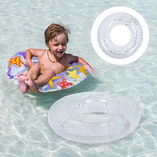 Miniatura 7 de BESPORTBLE Anillo de natación inflable transparente con lentejuelas brillantes, flotador de piscina de PVC de 24 pulgadas para niños, ligero y fácil