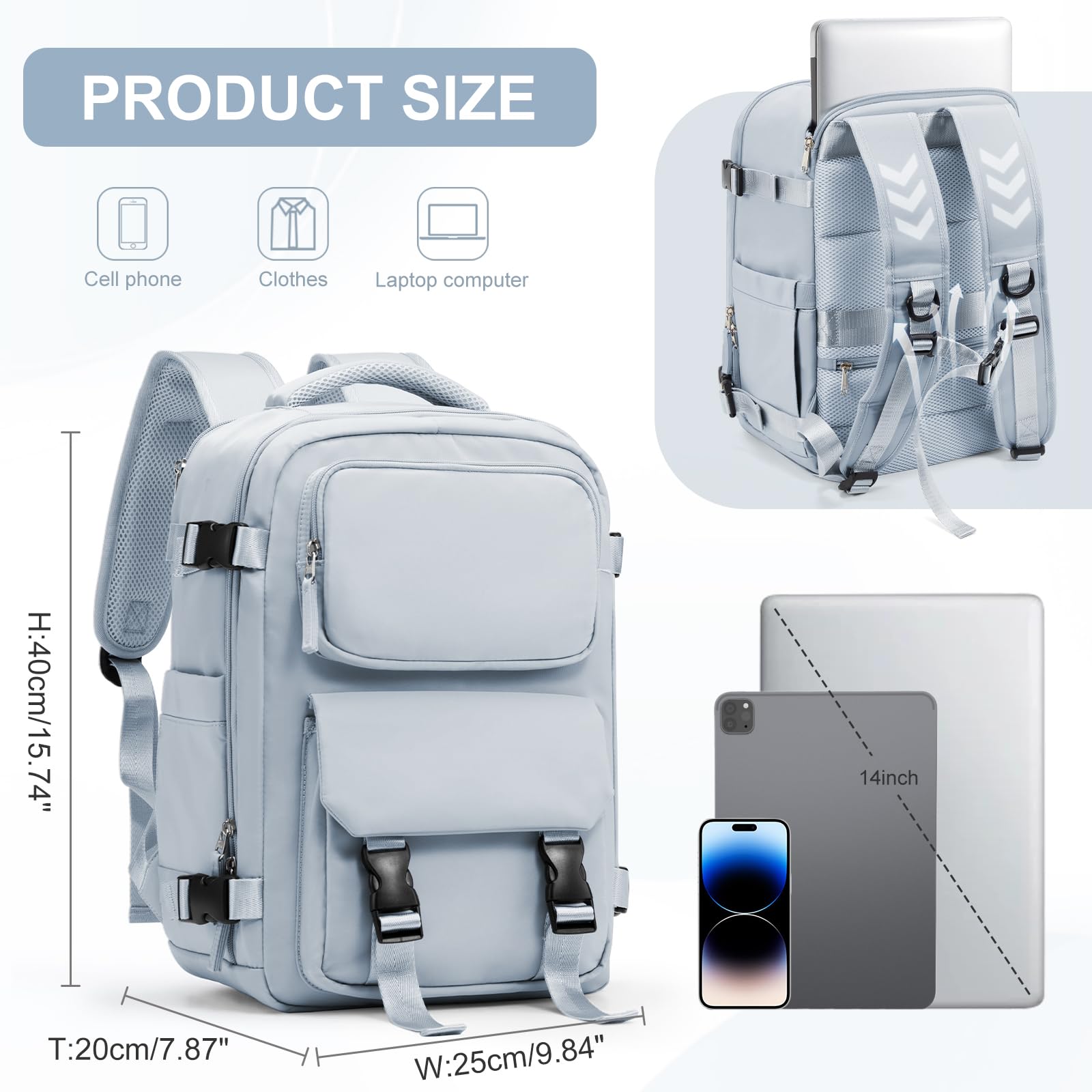 SZLX Zaino da viaggio grande da donna da viaggio zaino da escursionismo sportivo da esterno impermeabile zaino da scuola casual laptop da 14 pollici con porta di ricarica USB scomparto per scarpe