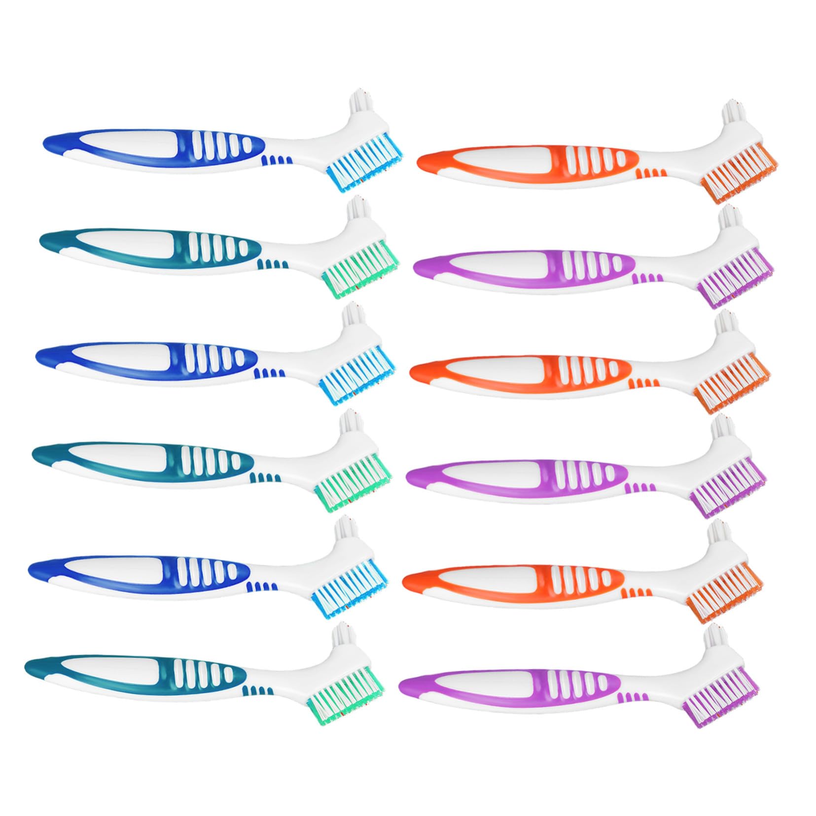 Yardenfun 12 Pezzi Spazzola per Pulizia Denti Finti Doppia Faccia Setole Dure per Protesi e Apparecchi Dentali Manico Antiscivolo Leggero per Anziani e Igiene Completa
