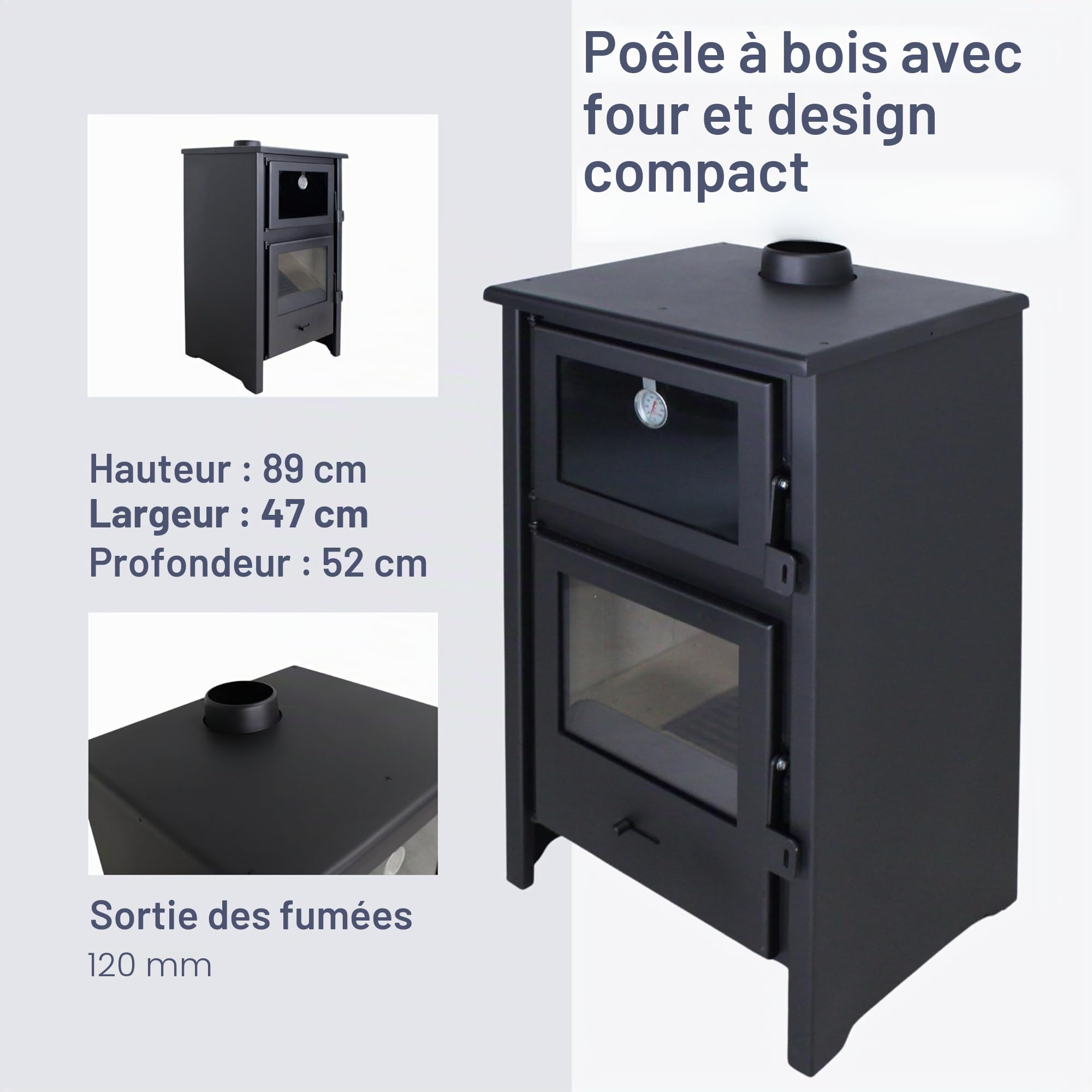 Poêle à Bois EIDER BIOMASA Quartz 12,4 kW 89 x 47 x 52 cm Fonte Classe A