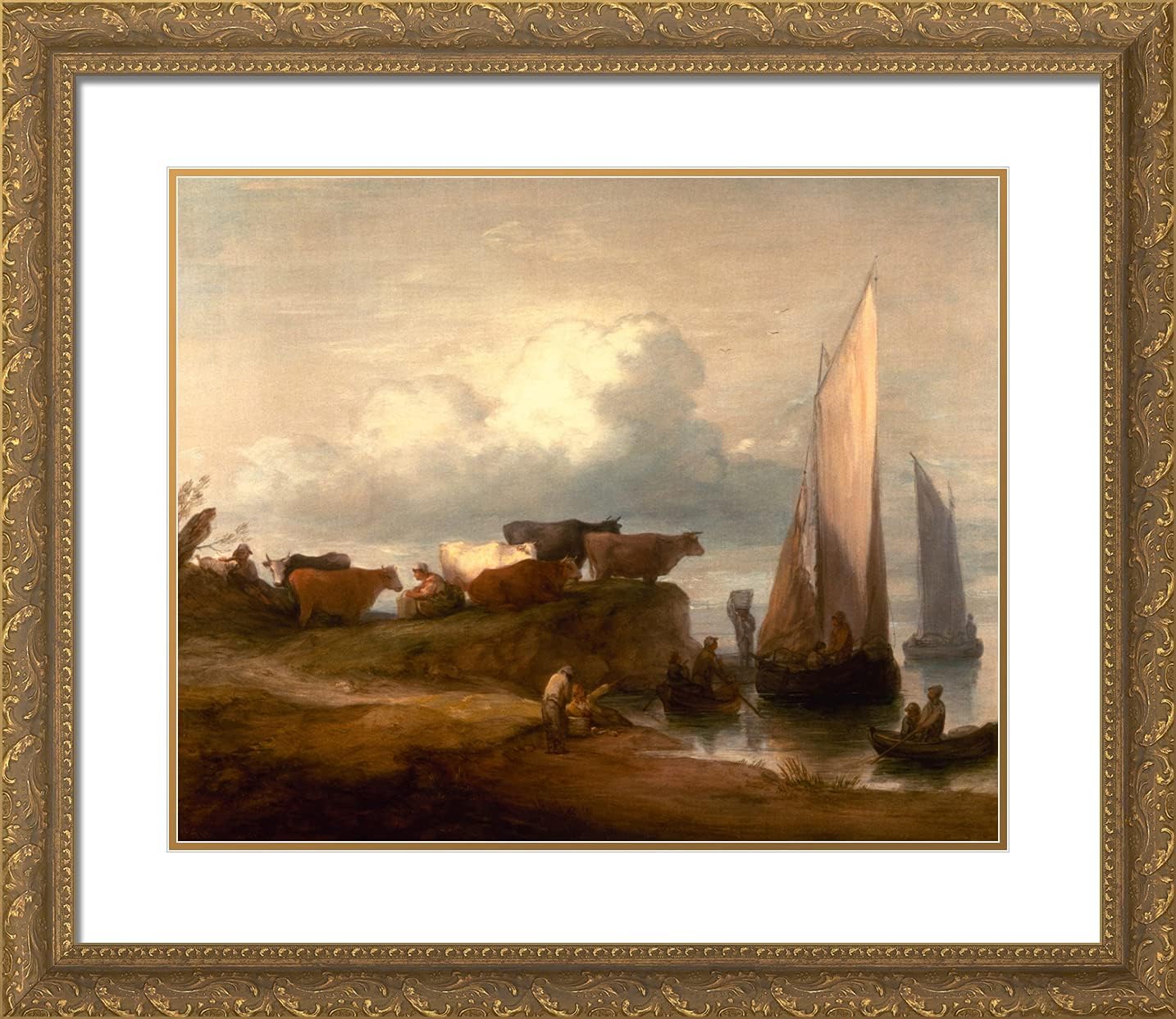 ArtDirect Gainsborough, Thomas 23x20 Gold Ornate Framed Art Print with Double Matting Titled: A Coastal Landscape