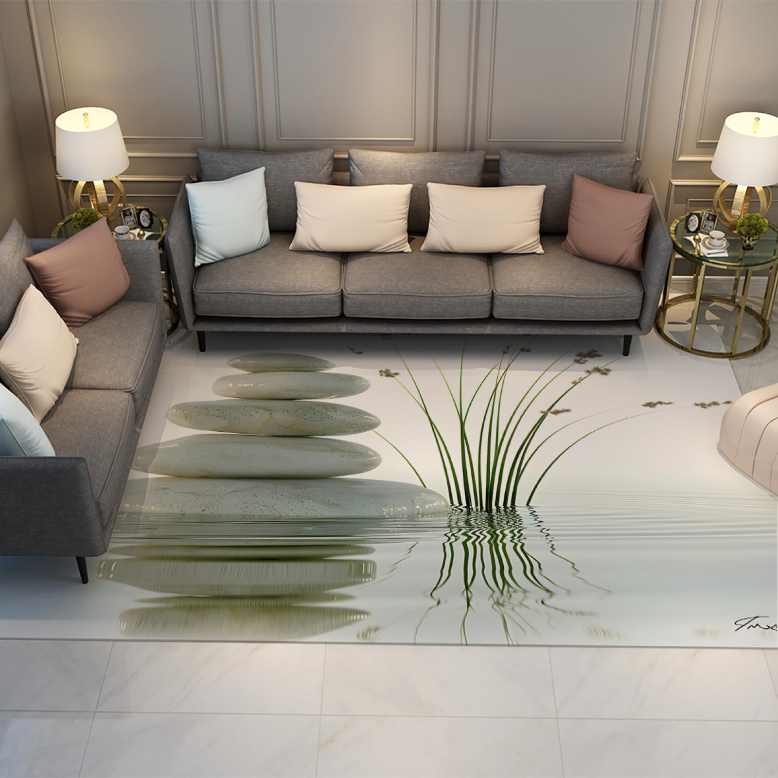 Tapis orchidées et pierres pour ambiance spa et salon bien-être