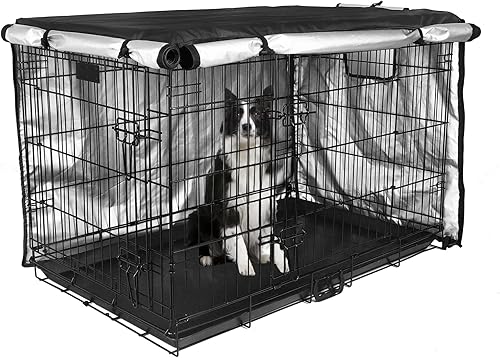 Funda para jaula de perro de 42 pulgadas, puerta doble, perrera para interiores, impermeable, con ventana de ventilación de aire, para interiores y