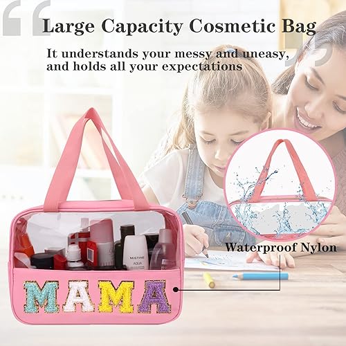 Miniatura 4 de UIXIZQ Parche de letras de felpilla bolsa de maquillaje preparada de nailon neceser de viaje para mujer Mamá Rosa