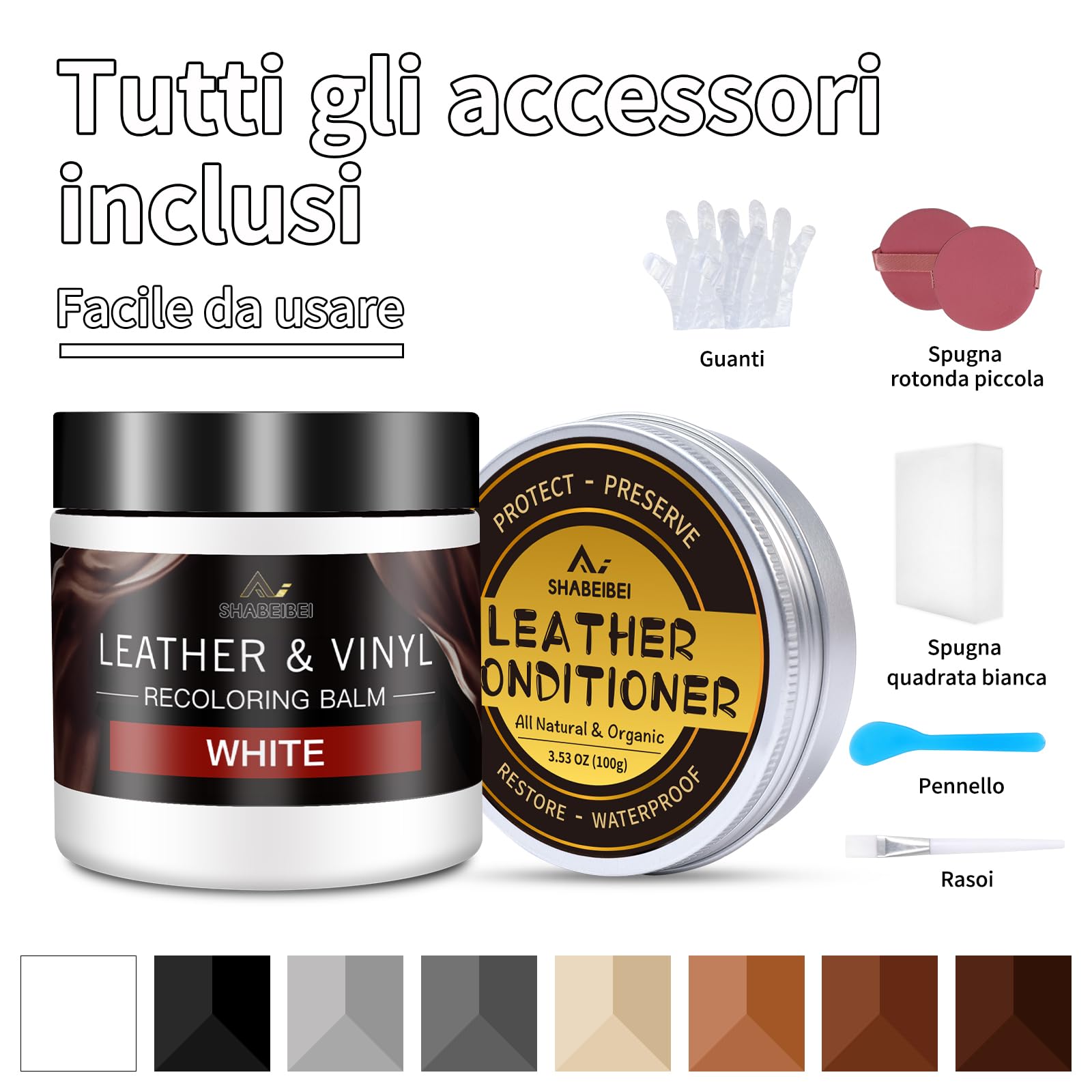 Set Riparazione Pelle Bianca con 200ml di Tinta per Pelle & 100ml di Olio Nutriente – Cuir Liquido, Grasso per Pelle & Rimuovi Graffi – Riparazione per Pelle e Vinile su Divani, Mobili, Sedili Auto