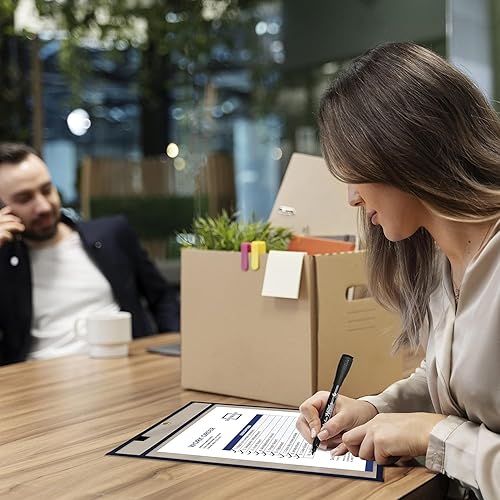 Vista 8 de SCRIBBLEDO Paquete de 50 soportes para boletos de trabajo, 9 x 12 pulgadas, fundas de plástico negras de borrado en seco, protectores de hojas