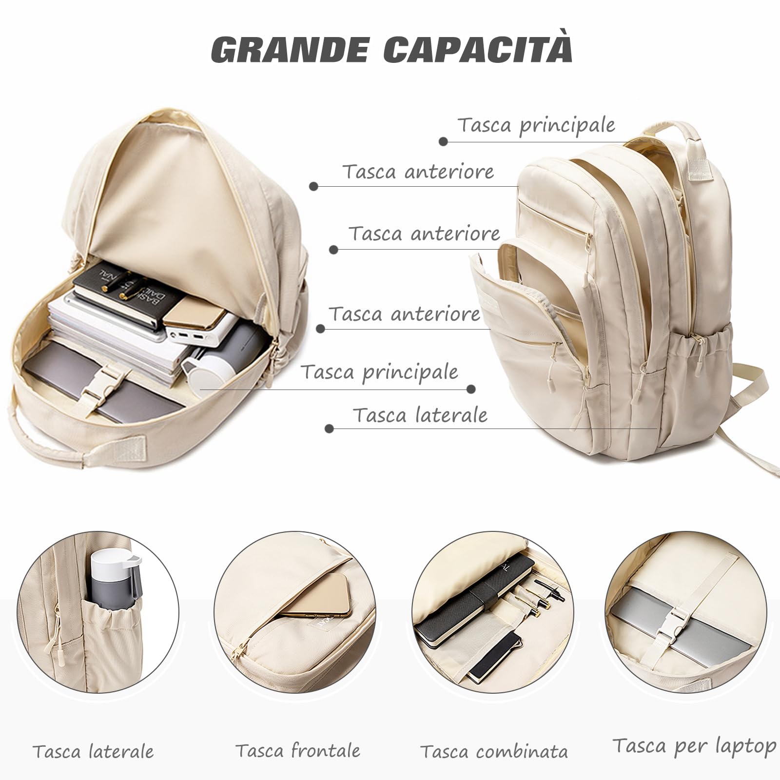 FANDARE Zaino per la scuola, da donna, da uomo, con scomparto per computer portatile da 15,6 pollici, zaino per la scuola, per ragazzi e ragazze, per università, viaggi, tempo libero, lavoro