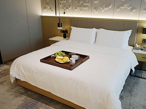 Miniatura 4 de BARsics Bandeja otomana cuadrada de madera de nogal de 24 x 24 pulgadas, bandeja grande para servir para sala de estar