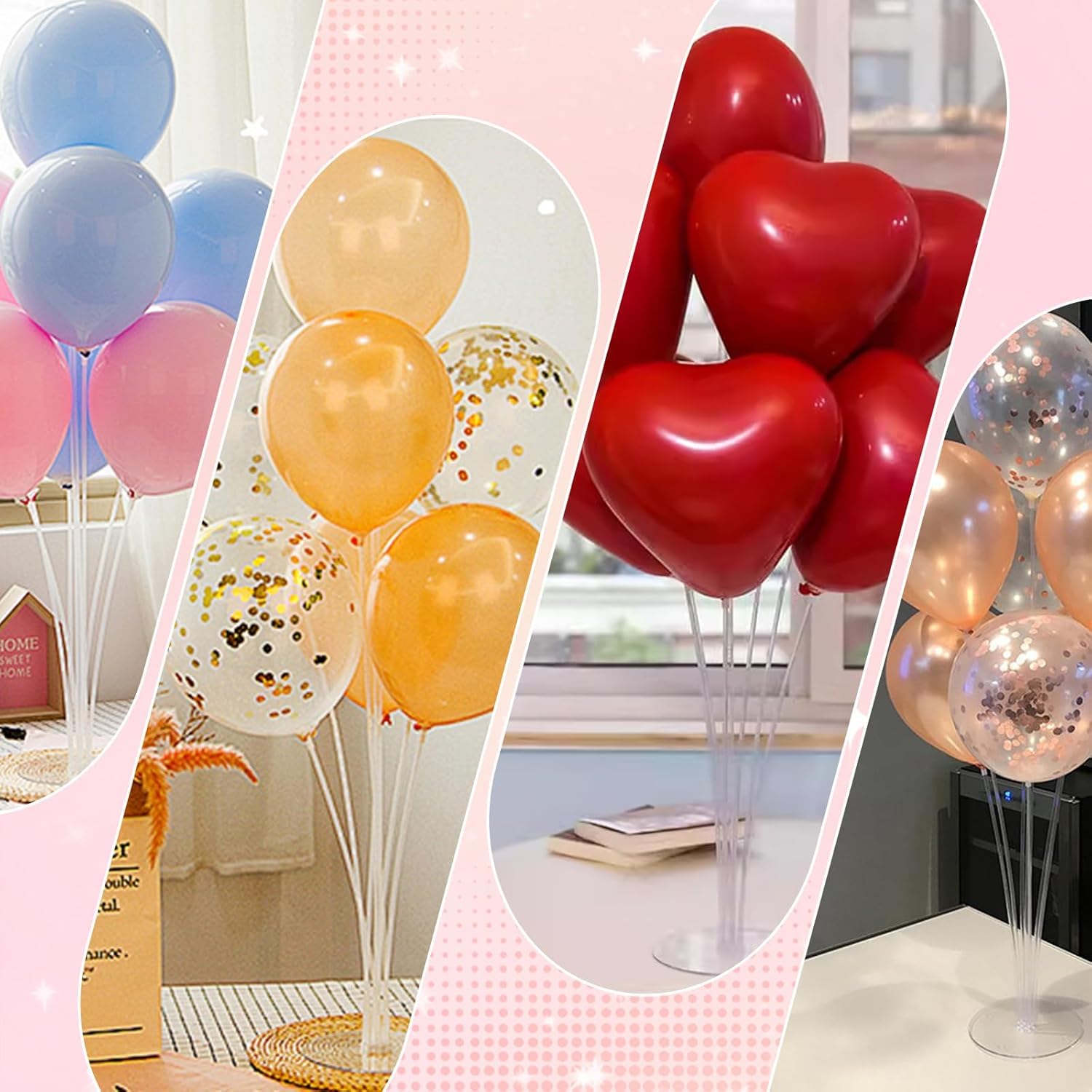 4 Supports à Ballons Transparents Pour Table - Base, Tiges, Connecteurs, Pompe Inclus - Pour Fêtes, Mariages, Anniversaires - 7