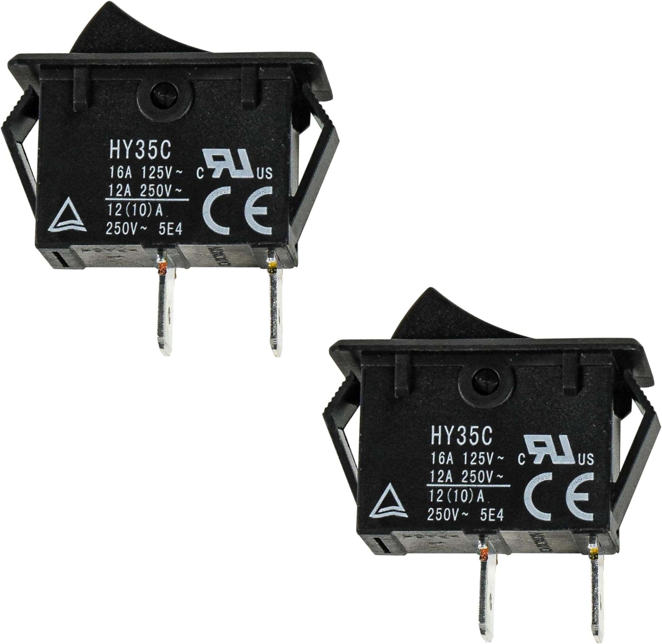 HQRP2-Pack ON Off Rocker Switch 2-Prong 16A 125V Compatible with KEDU HY35C, Craftsman Saw, Air Compressor, Grizzly T10875 Grinder, Craftsman CX904 Grinder, UL Listed