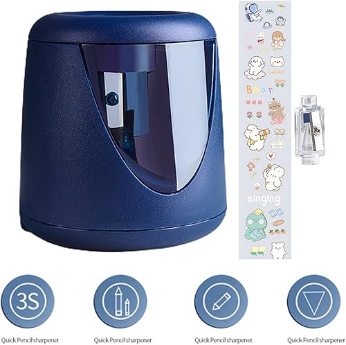 Miniatura 3 de Tainrunse Sacapuntas de lápiz virutas Bin diseño automático sacapuntas eléctrico regalo conveniente azul