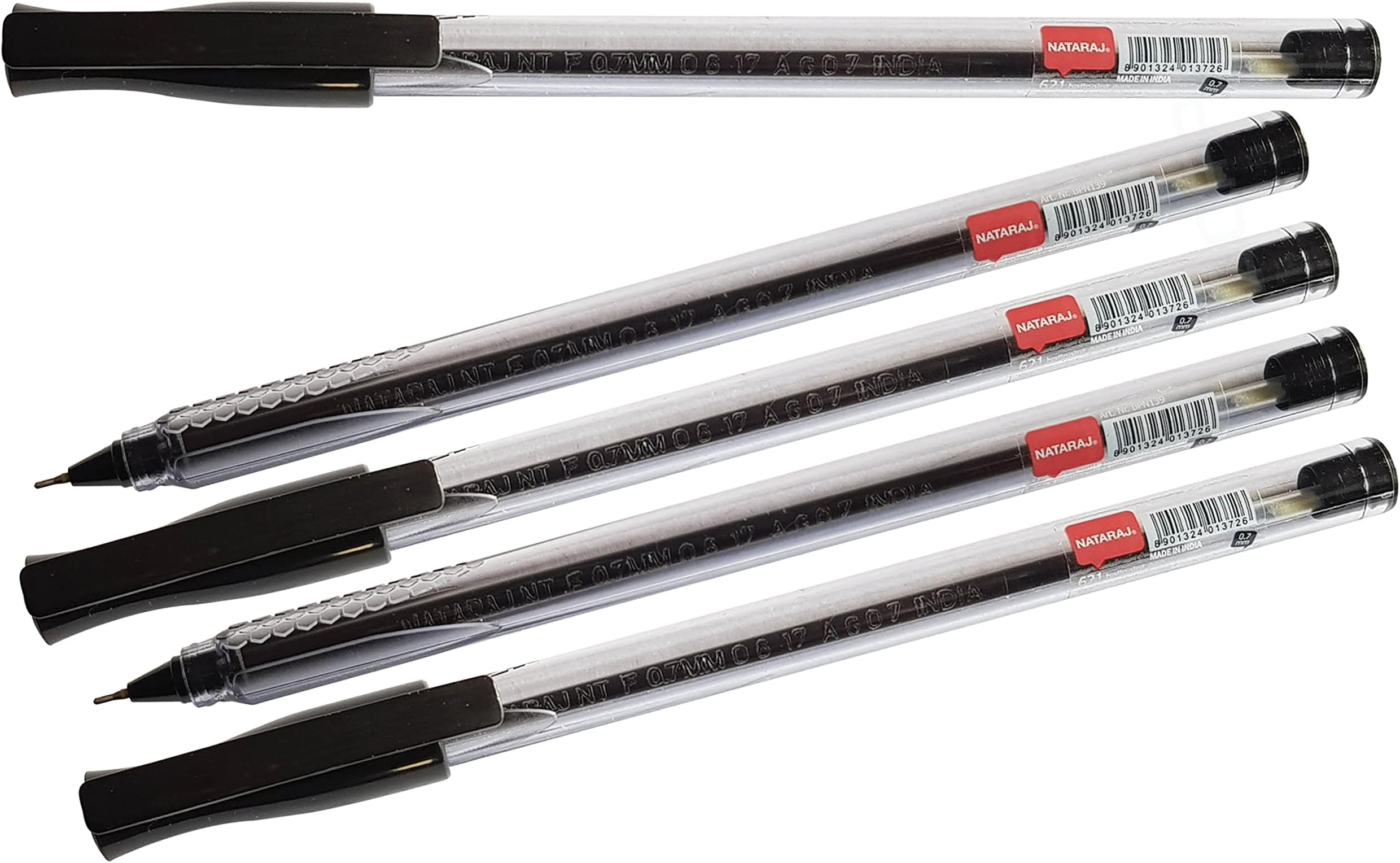 NATARAJ 5 x 0.7mm Tip 621 Smooth Writing BLACK Ballpoint Pens Soft Easy Grip