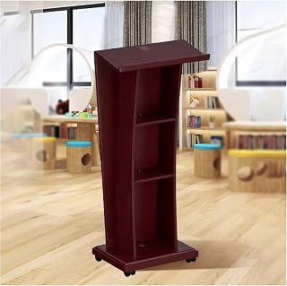Genérico Atril móvil de Madera Maciza con Ruedas - Elegante púlpito y Soporte para orador Rojo para Iglesias con Almacenamiento y Orificios para Cables para facilitar el Transporte y un Uso versátil