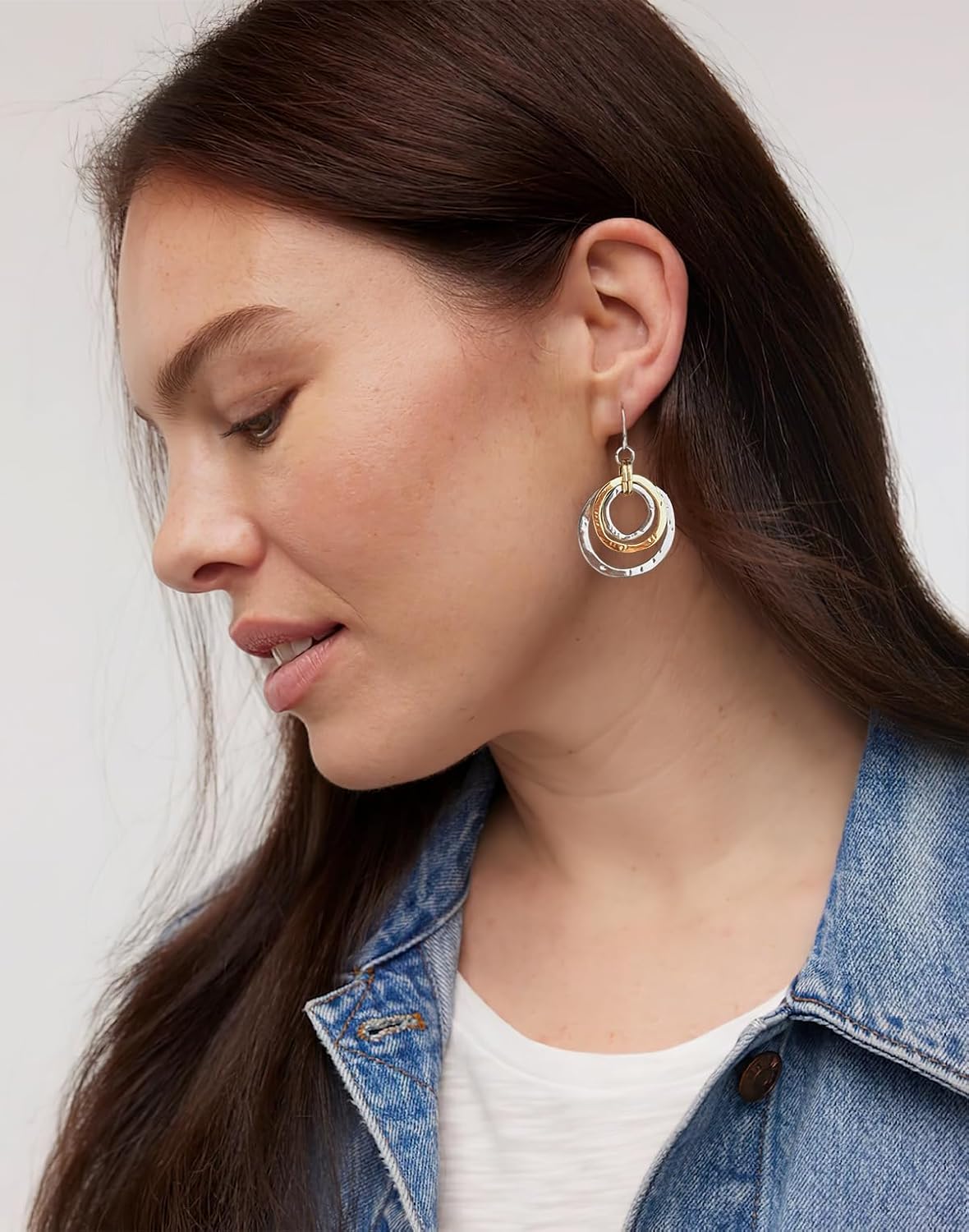 LILIE&WHITE Worn Gold Earrings For Women In Round Disc Matte Gold And Silver Earrings Two Tone Dangle Drop Earrings Fashion Boho Earrings Jewelry Gift - Image 2