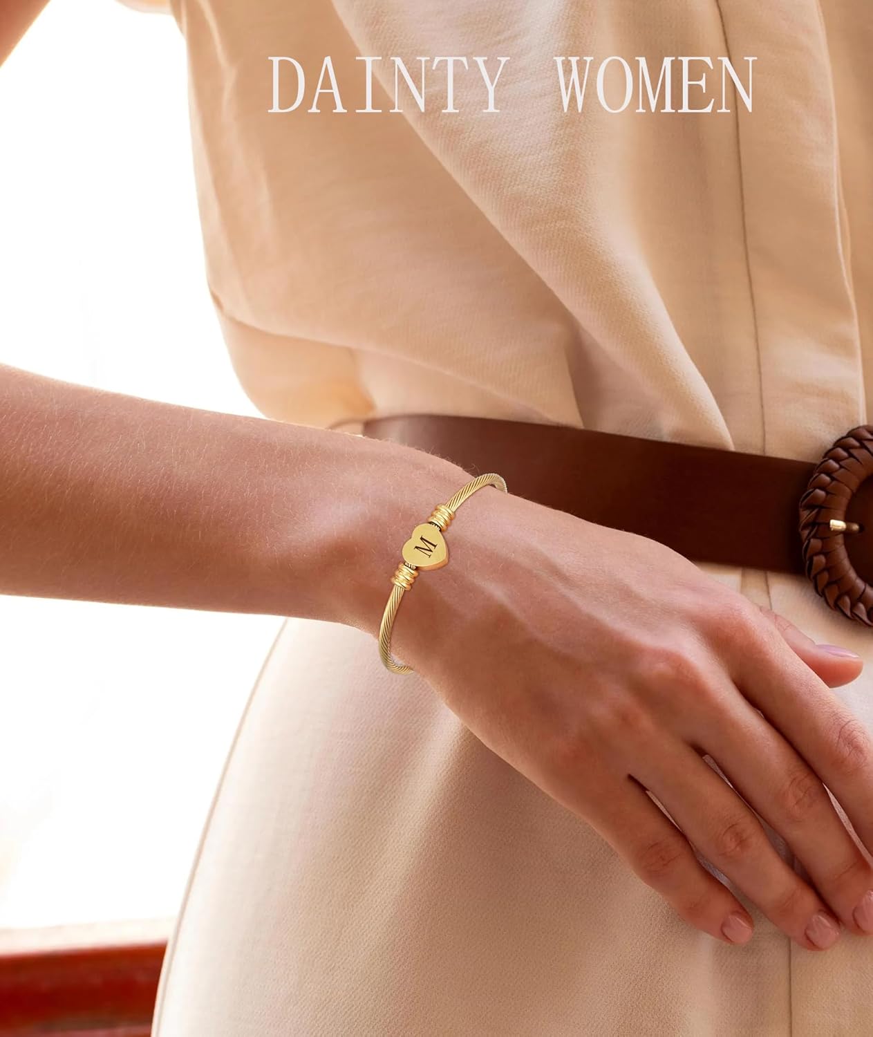 ASCONA Valentines Day Gifts for Her Gold Initial Bracelets for Women Non Tarnish Dainty Stainless Steel Heart Letter A-Z Bracelet Adjustable Cuff Bangle Bracelets for Teen Trendy Cute Bridesmaid Birthday Gifts Jewelry - Image 3