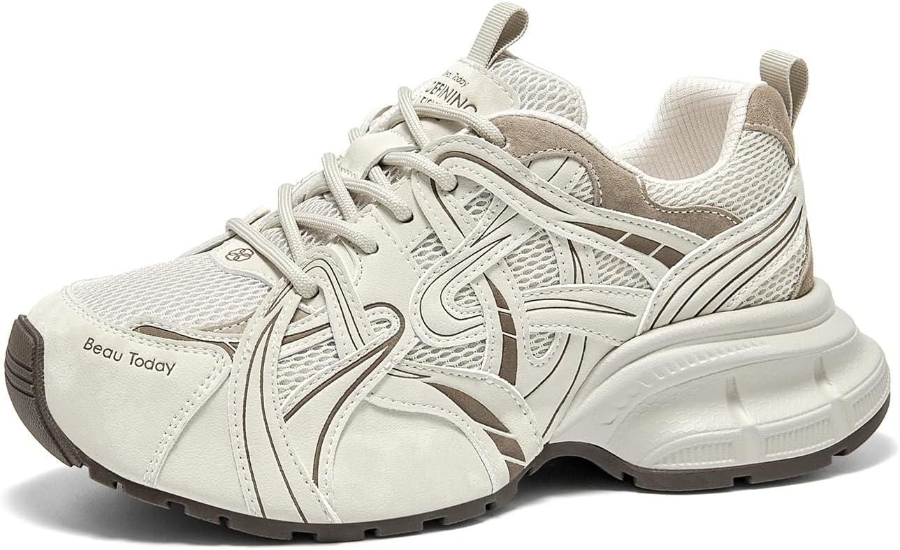 BEAU TODAY Women's Chunky Sneakers, Fashion Mesh Athletic Shoes