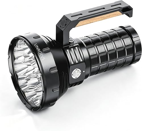 UNROEVS W322-1 Brightest Flashlight 58000 Lumens,Super Bright Flashlight 16 pcs Cree XHP50.3 LEDs,High Powered Flash Light Long Beam 1715 Meters,Most Powerful Light for Caving Searc Rescue