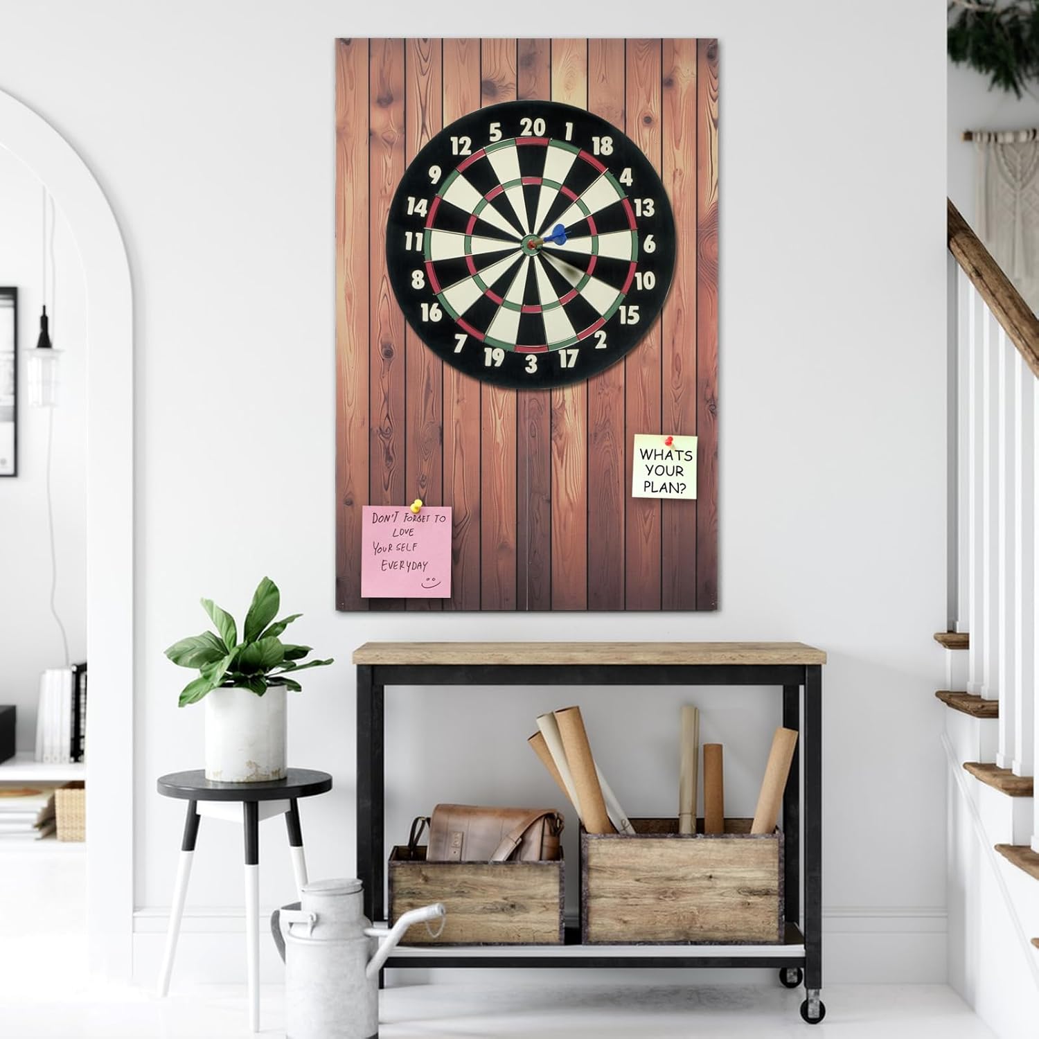 Felt Dart Board Wall Protector, Foldable Backboard for Standard Dart with Adhesive Pads, Wood Grain Design, Home Basement Garage Use