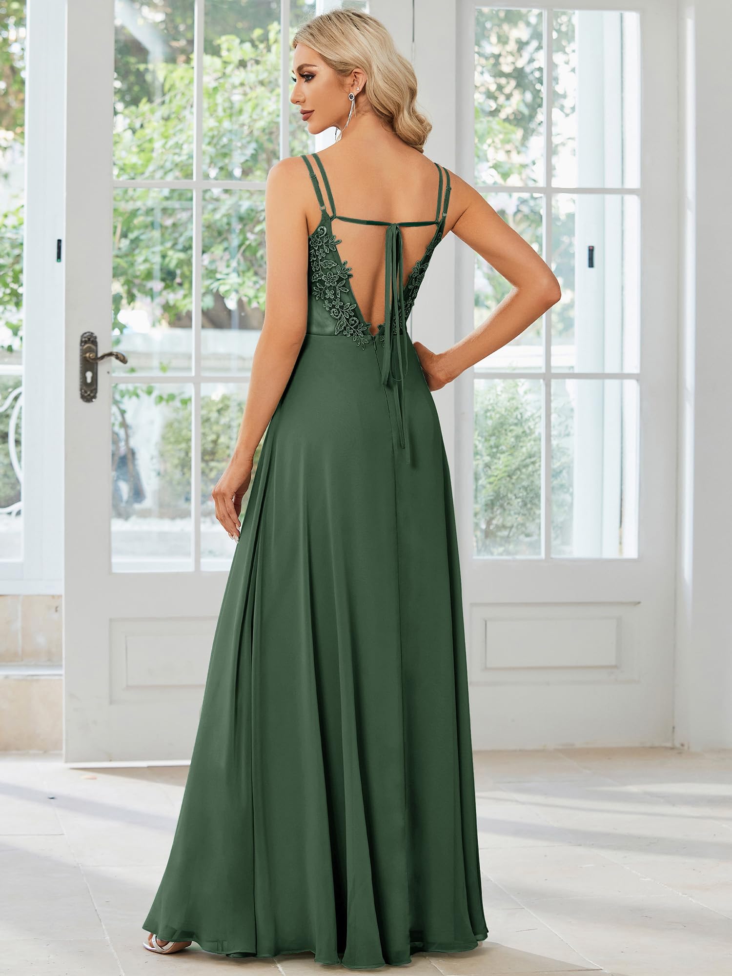 Ever-Pretty Vestito da Damigella Scollo a V Senza Maniche Lungo Elegante Abito da Damigella ES01692