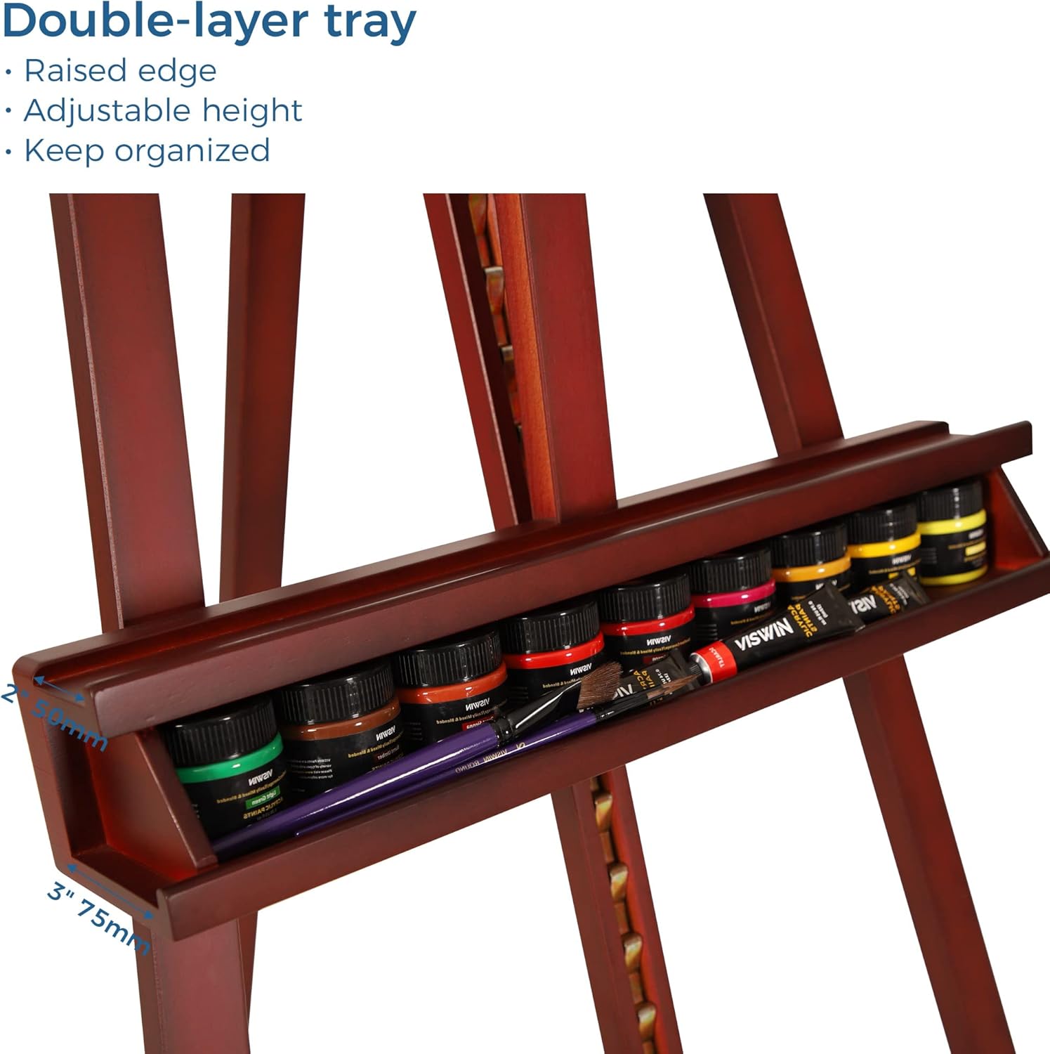 VISWIN Inclinable A-Frame Easel for Painting & Display, Adjustable 65"-89" H, Holds Canvas up to 49", Beech Wood Easel Stand with Storage Tray, Large Art Easel for Adults, Artists, Beginners - Walnut