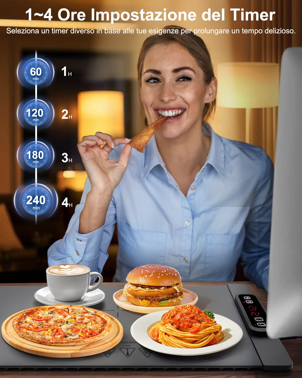 AUTOPkio Vassoio Riscaldante Elettrico, Tappetino Scaldavivande Pieghevole | con 5 Temperatura & 4 Timer Auto-off Blocco Bambini per Buffet, Ristoranti, Feste, Casa
