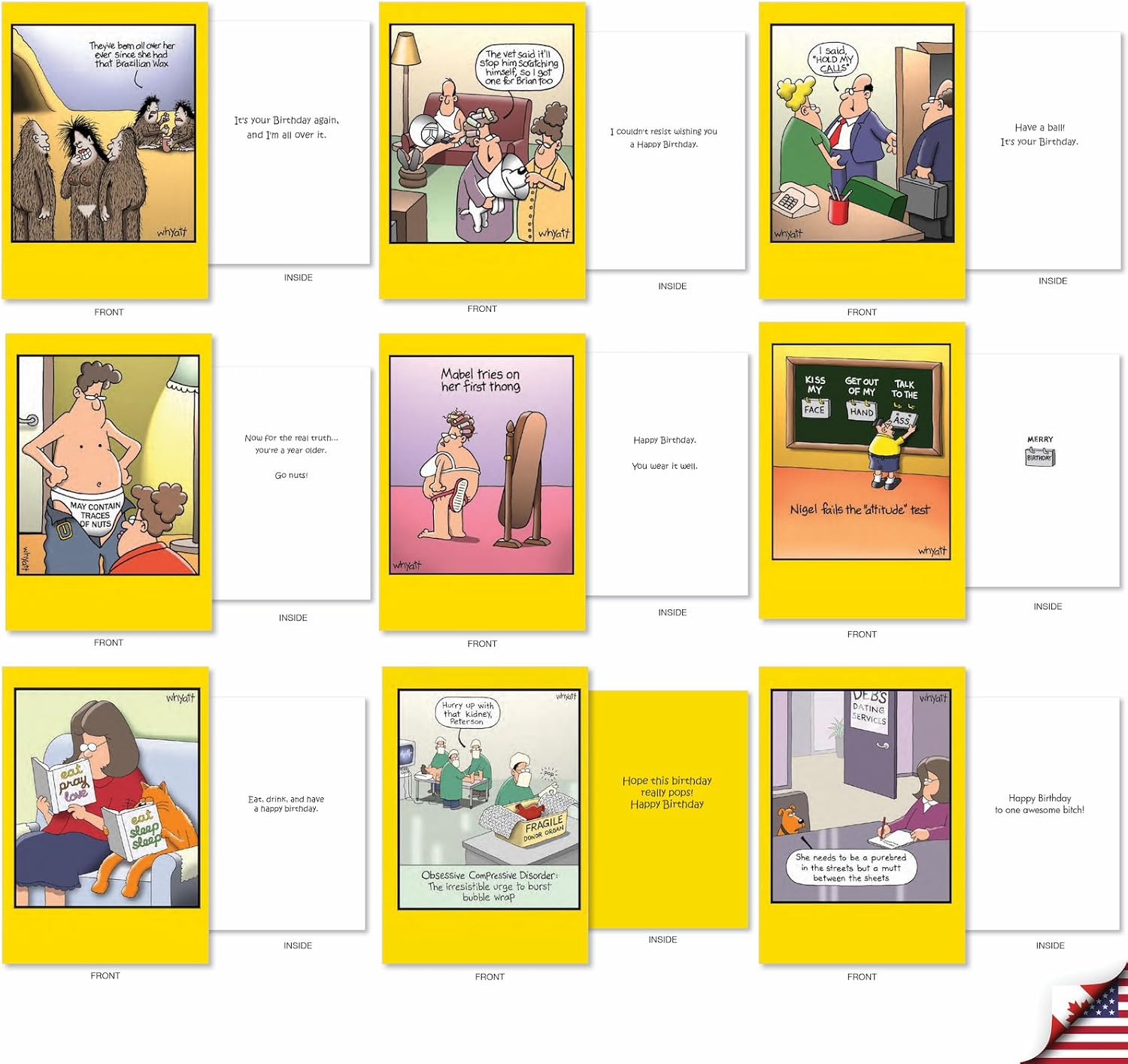 NobleWorks - 36 Assorted Set Funny Mixed Occasions Cards Bulk Box w/Envelopes, Humor Birthday Get Well Friendship (36 Designs, 1 Each) - Whyatt's Wide Variety AC9382XXG-B1x36