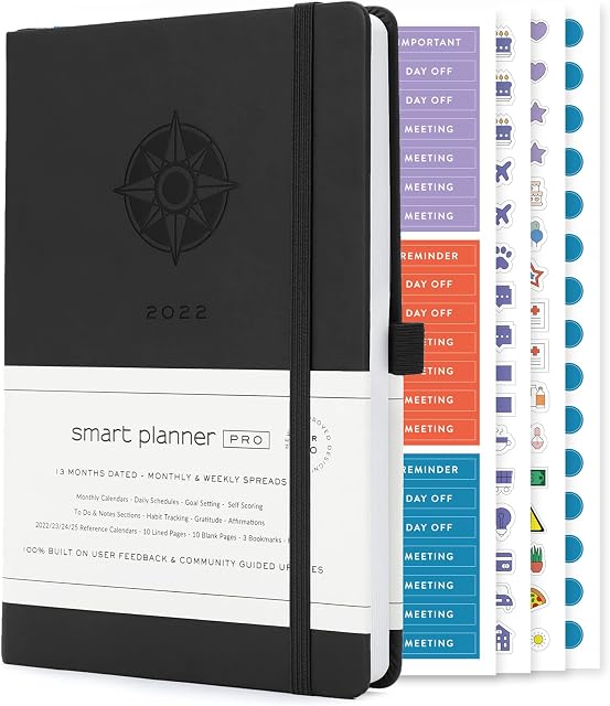 Smart Daily Planner Pro Dated Full Year Diary 2022 A5 Size Achieve Goals & Increase Productivity with Weekly Monthly, Work Sections, Organizer Planner, 3 Satin Bookmarks & Pen Holder