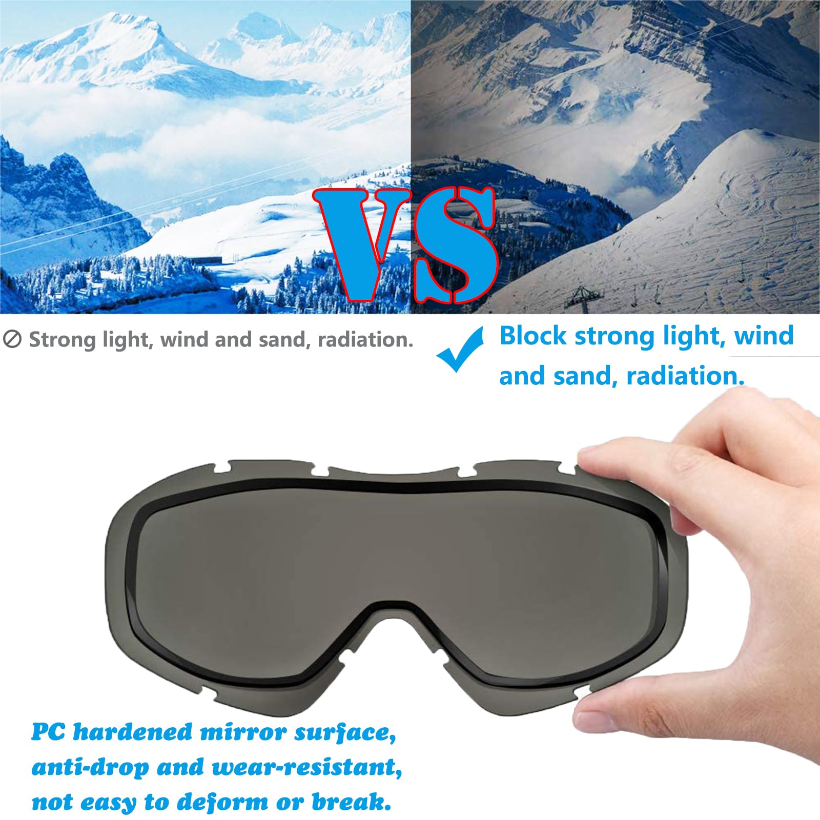 DONGZQAN Okulary motocrossowe, okulary narciarskie, okulary motocyklowe, gogle narciarskie, z wyściółką piankową, nadają się zarówno dla kobiet, jak i mężczyzn, nadają się do sportów na świeżym