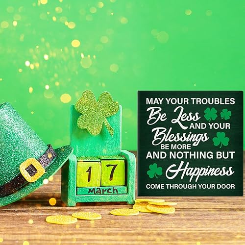 Miniatura 6 de Decoración del Día de San Patricio con texto en inglés «May Your Troubles Be Less and Your Blessings Be More » Letrero de madera para decoración del