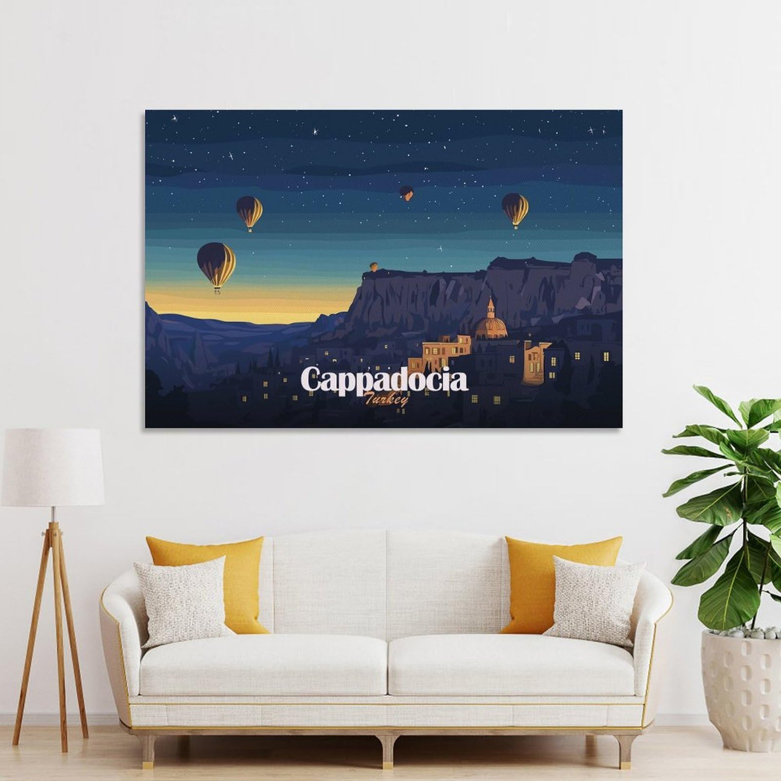 Junmoney Cappadocia Turkey Hot Air Balloons Night Canvas Wall Decor 24x36inch(60x90cm), for Bedroom Walls, Guest Spaces Or Lounges, A Warm Accent for Relaxed Interiors